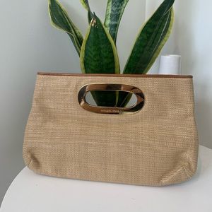 michael kors woven and leather clutch